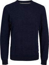 JACK & JONES Atlas knit crew neck slim fit - heren pullover katoen met O-hals - jeansblauw - Maat: L