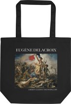 Eugène Delacroix 'Vrijheid leidt het volk' ("Liberty Leading the People") Beroemde Schilderij Tote Bag | 100% Katoenen Tas | Kunst Tote Bag | Zwart