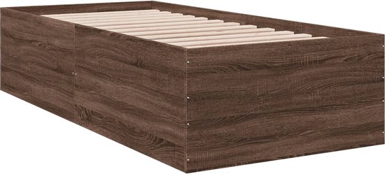 vidaXL - Bedframe - bewerkt - hout - bruin - eikenkleur - 75x190 - cm