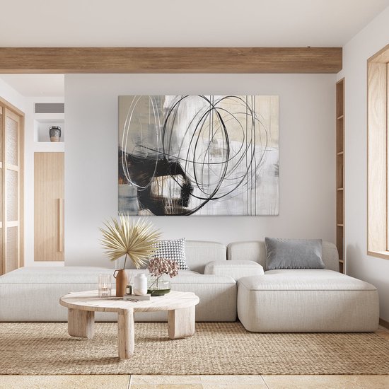 Artaza Peinture sur toile oeuvre abstraite avec cercles Zwart et Witte - 120x90 - Décoration murale - Photo sur toile - Impression sur toile