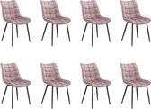 Rootz Set van 8 eetkamerstoelen - fluwelen zitstoelen - stoelen met metalen poten - duurzaam en duurzaam - comfortabel en ergonomisch - vloerbescherming - zitmaat 46 x 40,5 cm