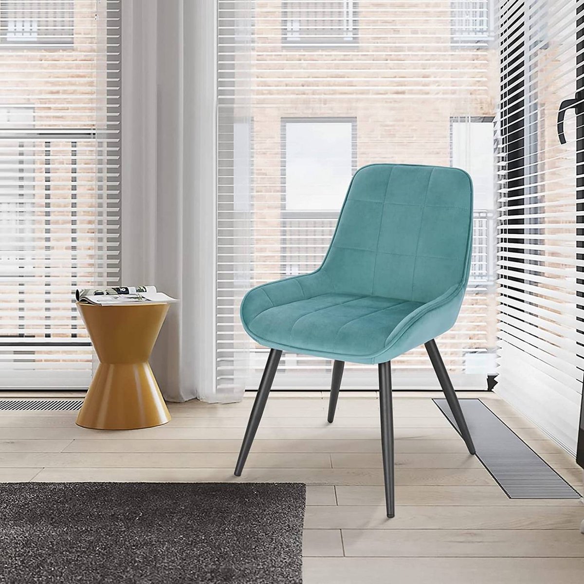 ECD Germany set van 2 eetkamerstoelen met rugleuning en armleuningen, donkerblauw, keukenstoelen met fluwelen bekleding en metalen poten, ergonomische stoelen voor eettafel, woonkamerstoelen