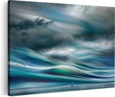 Artaza Canvas Schilderij Stormachtige Lucht met een Zeilboot in het Water - 90x60 - Wanddecoratie - Foto Op Canvas - Canvas Print