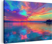 Artaza Canvas Schilderij Kleurrijke Zonsondergang over een Watermassa - 90x60 - Wanddecoratie - Foto Op Canvas - Canvas Print