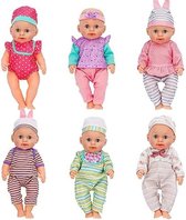 Set van 6 poppenjurken, poppenkleding, outfits voor 30 cm, 33 cm, 35 cm, 36 cm, pasgeborenen babypoppen jongens meisjes, poppenkleding, horen hoeden en hoofdbanden, poppenaccessoires
