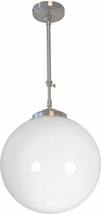 Art deco hanglamp Globe | 1 lichts | Ø 30 cm | 35-55cm | grijs / staal / opaal wit | glas / metaal | dimbaar | verstelbare lamp | woonkamer lamp | gispen / retro / jaren 30