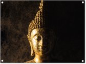 Tuinschilderij Buddha - Boeddha beeld - Goud - Spiritueel - Zwart - 80x60 cm - Tuinposter - Tuindoek - Buitenposter