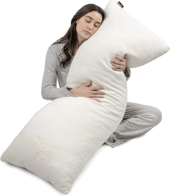 Body Pillow/Zijslaapkussen met Versnipperd Traagschuim en Ultrazachte Bamboo Kussensloop (XL - 50 x 137 cm) Oeko-Tex Certificaat wedge pillow