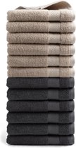 Bol.com DoubleDry Handdoeken Set 50 x 100 cm - 12 stuks - 100% zacht katoen 500 g/m2 - 6x Beige Taupe & 6x Antraciet aanbieding