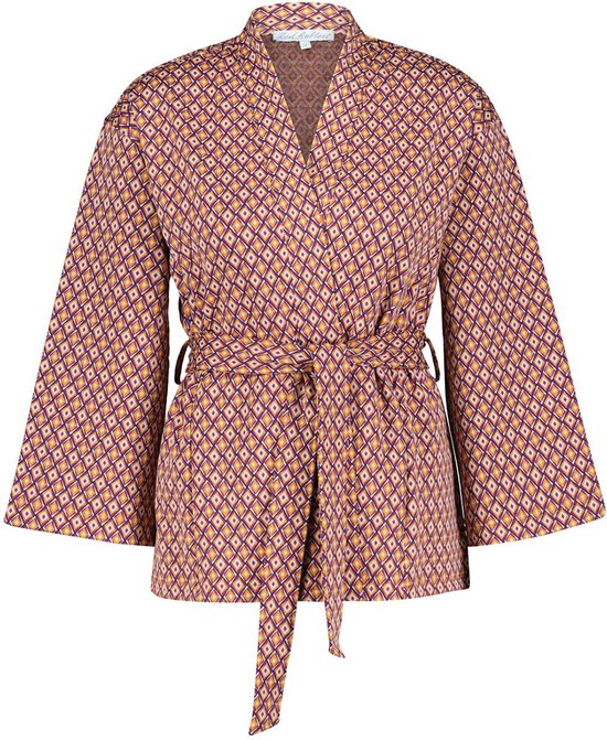 Red Button Vest Kimono Multi Jacquard Srb4163 Purple Dames Maat - L
