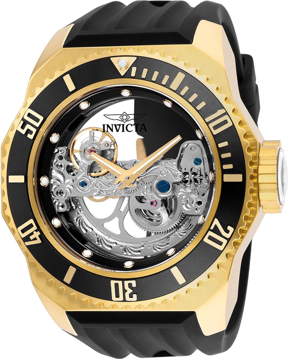 Invicta Pro Diver 25625 Heren Horloge - Waterdicht - Analoog - Automatisch Uurwerk - Roestvrij Staal met zwarte Wijzerplaat - 52mm