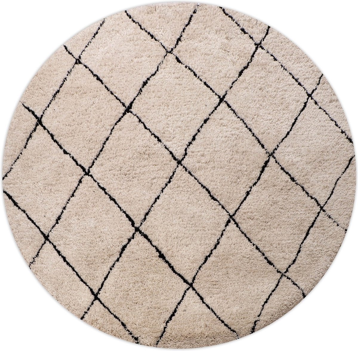 Vloerkleed Rond 200cm - Zwart/Wit Geruit - Kleed Berlin - Giga Living
