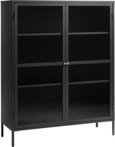 Vitrinekast Metaal Zwart - 111cm - 2-Deurs - Soft Closing - Kast Bronco - Giga Living