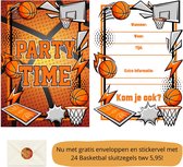 Uitnodiging kinderfeestje - Kinderfeest - Uitnodigingen - Verjaardag - Inclusief enveloppen - Eigen design en print - Wenskaart - Basketbal - 20 stuks - A6