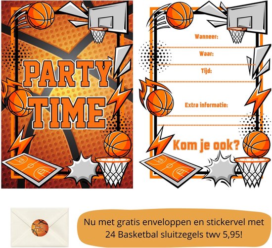 Invitation à une fête d'enfants - Fête d'enfants - Invitations - Anniversaire - Enveloppes incluses - Conception et impression propres - Carte de vœux - Basketbal - 20 pièces - A6