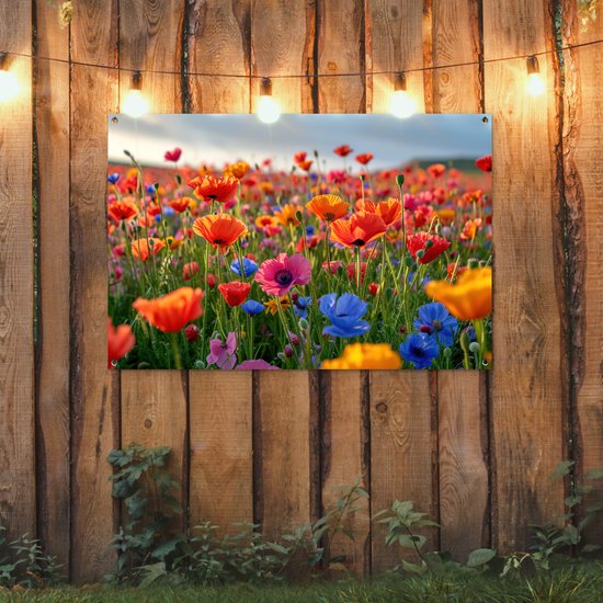 Affiche de jardin coquelicots - Fleurs de Décoration de jardin - 120x80 cm - Toile de jardin - Décoration murale pour extérieur - Affiche de clôture - Tableaux de jardin - Décoration murale de jardin coquelicot - Posters de jardin..