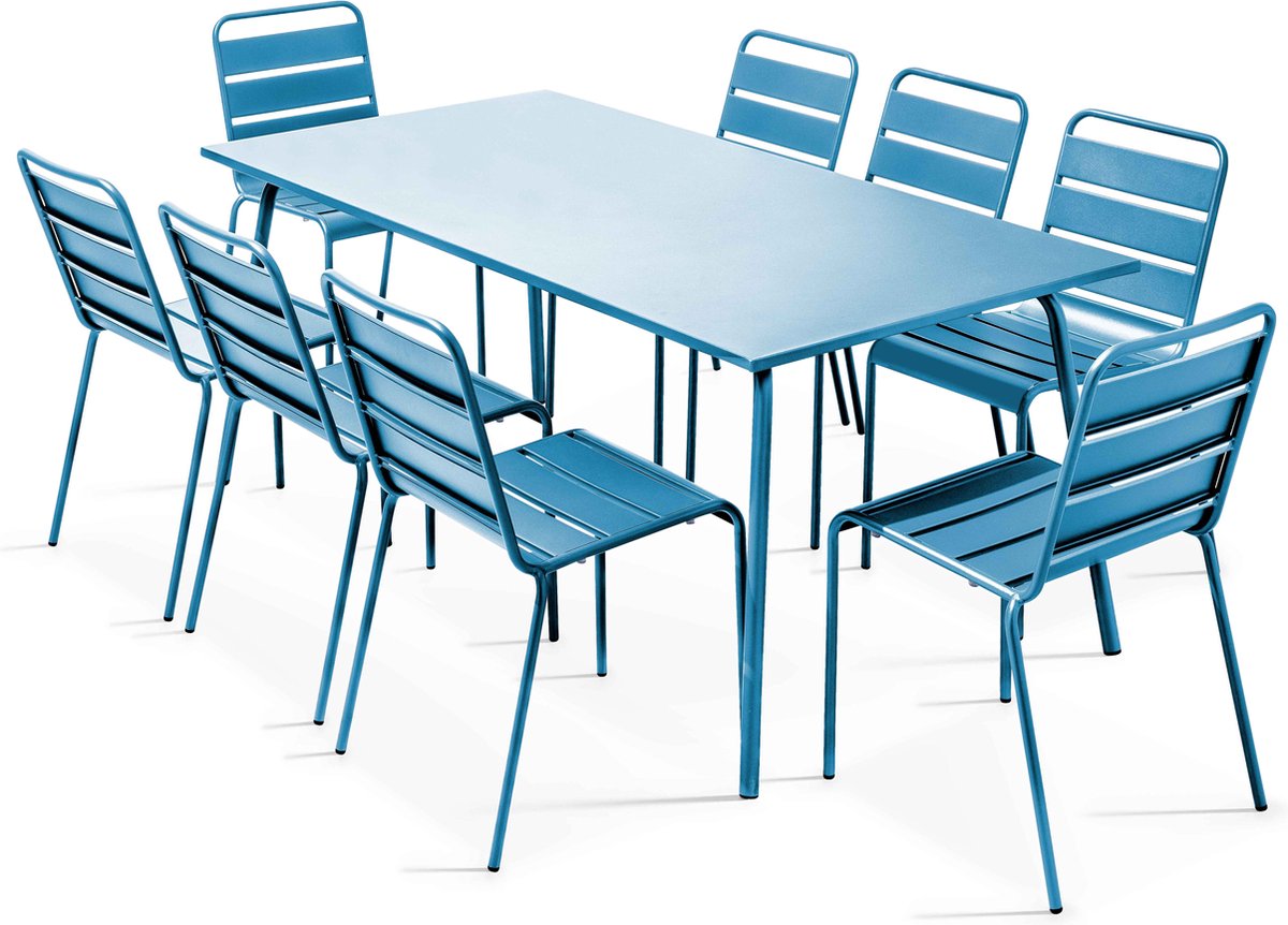 Oviala - Tuinset met tafel en 8 blauwe Pacific stoelen - Palavas