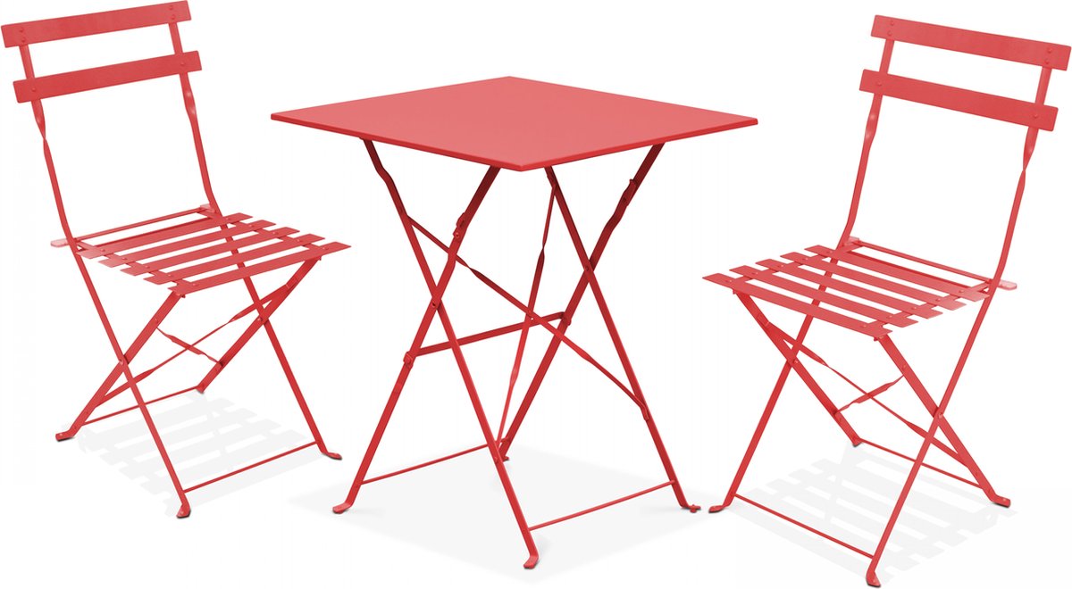 Oviala - Tuintafel en 2 rode stalen stoelen - Rome