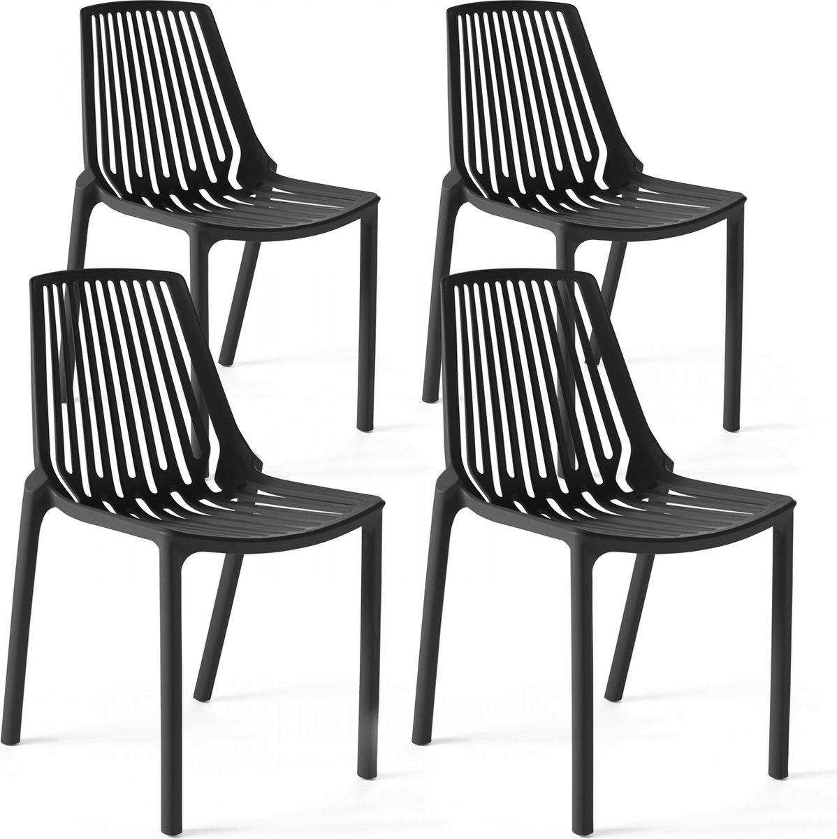 Oviala - Set van 4 zwarte plastic stoelen - Paris