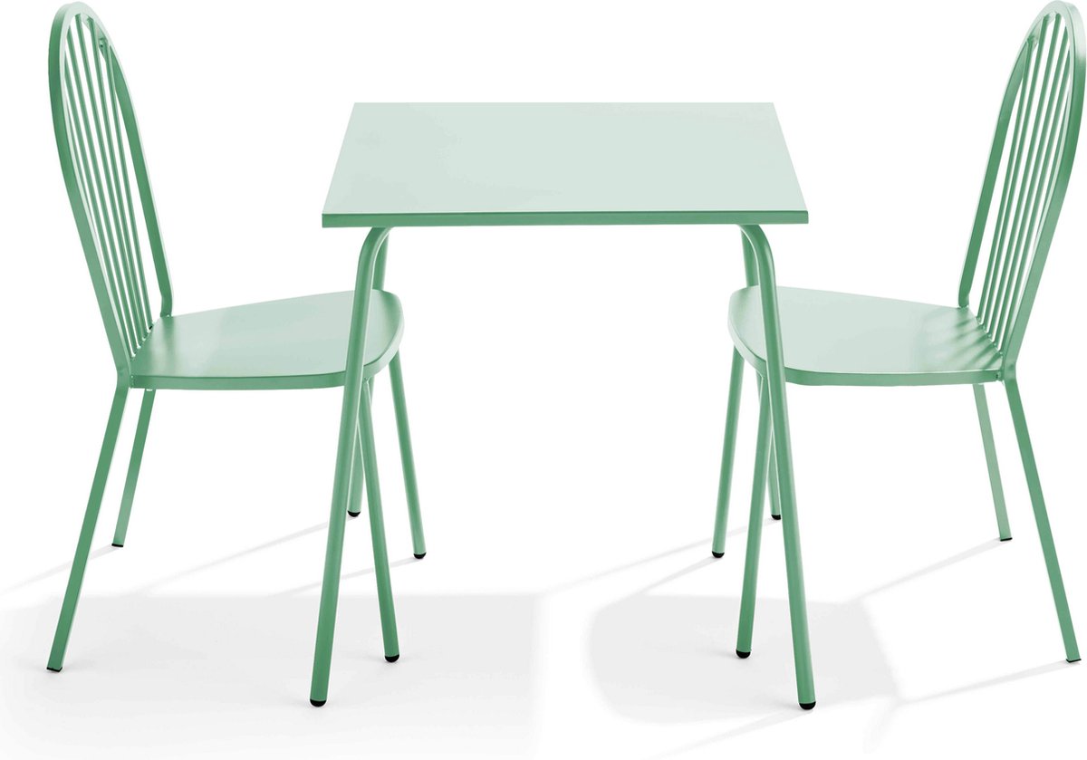 Oviala - Set van een bistro tuintafel en 2 groene salontafels van staal - Palavas