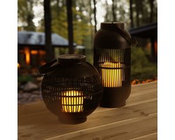 Solar tafel- en hanglamp buiten 'Matisse' en 'Monet' - Voordeelset met 2 lampen - Met vlameffect - Tuinverlichting op zonne-energie - Zwart