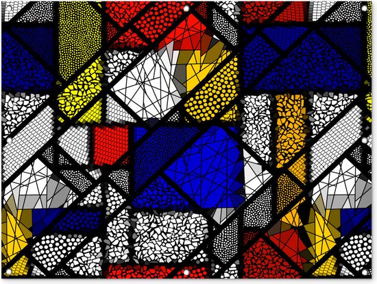 Affiche jardin - Toile Posters de jardin extérieur - Mondrian - Glas - Oude Meesters - Oeuvre - Abstrait - Peinture - 120x90 cm - Jardin