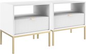 PASCAL MORABITO Set van 2 nachtkastjes met 1 lade en 1 nis - Wit en goudkleurig - LIOUBA van Pascal Morabito L 54 cm x H 56 cm x D 39 cm