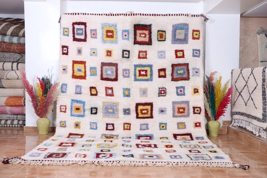 Traditioneel Marokkaans Azilal vloerkleed - 290 x210 cm - handgeweven kunstwerk - Kleurrijk en uniek - vierkant - 100% wol
