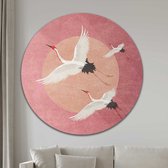 Muurcirkel Kraanvogels vliegen voorbij de zon | Forex | Ø 120cm | Inclusief ophangsysteem