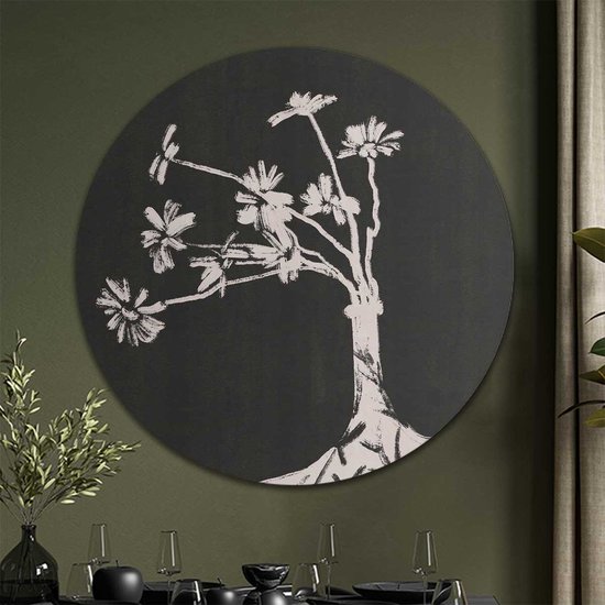 Cercle mural Dessin vase avec petites fleurs | Forex | Ø120cm | Système de suspension inclus