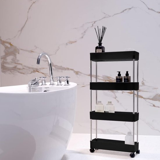 Chariot De Rangement 3 étagères Sur Roulettes - Mobile Et Peu Encombrant | Pour Cuisine, Salle De Bain, Bureau