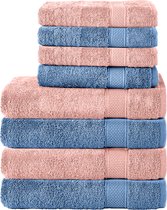 Komfortec Handdoekenset – Set van 8 - 4x Handdoek 50x100 cm en 4x Badhanddoek 70x140 cm - 100% Katoen - Roze&Lichtblauw