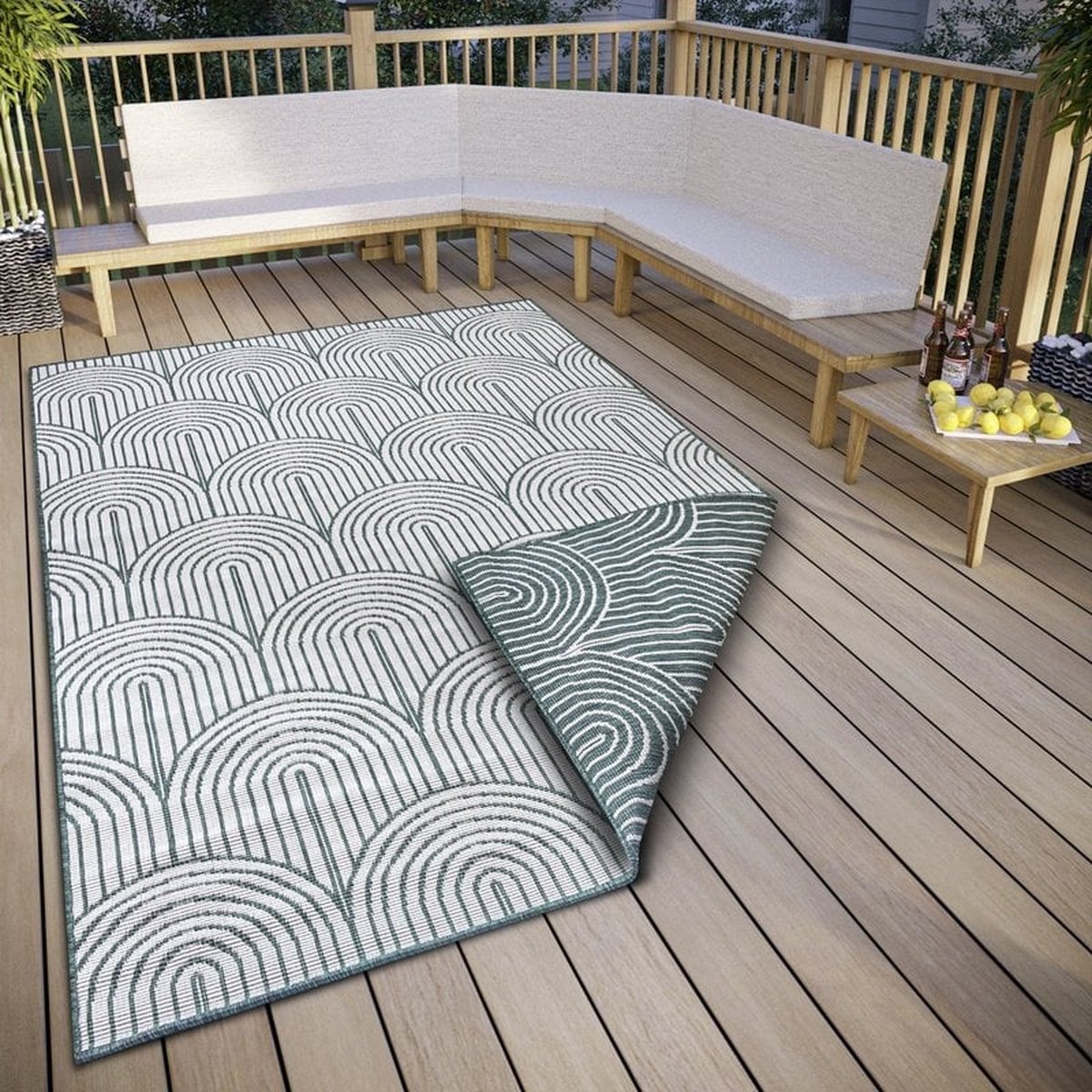 flycarpets Laagpolig Binnen & Buitenkleed Omkeerbaar vloerkleed - Pangli - Groen - 120x170 cm