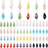 72 stuks gefacetteerde druppelvormige bedels, 12 kleuren transparante glazen kristallen hangers, draadgewikkelde glazen bedels, kralen, sieradenaccessoires voor het maken van kettingen,