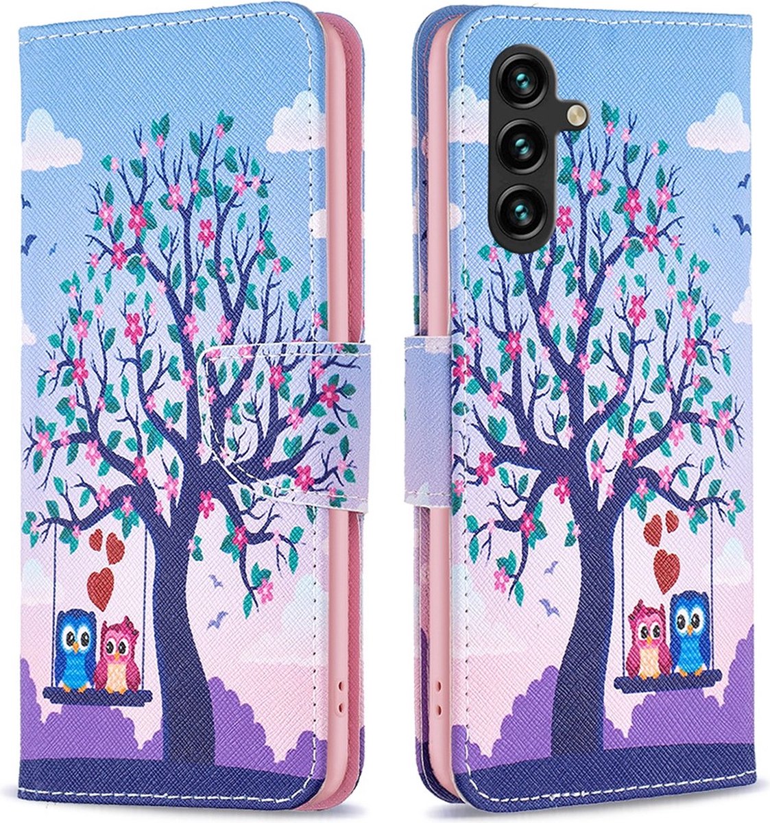 Uiltjes in boom - book case hoesje - Telefoonhoesje geschikt voor Samsung Galaxy A55