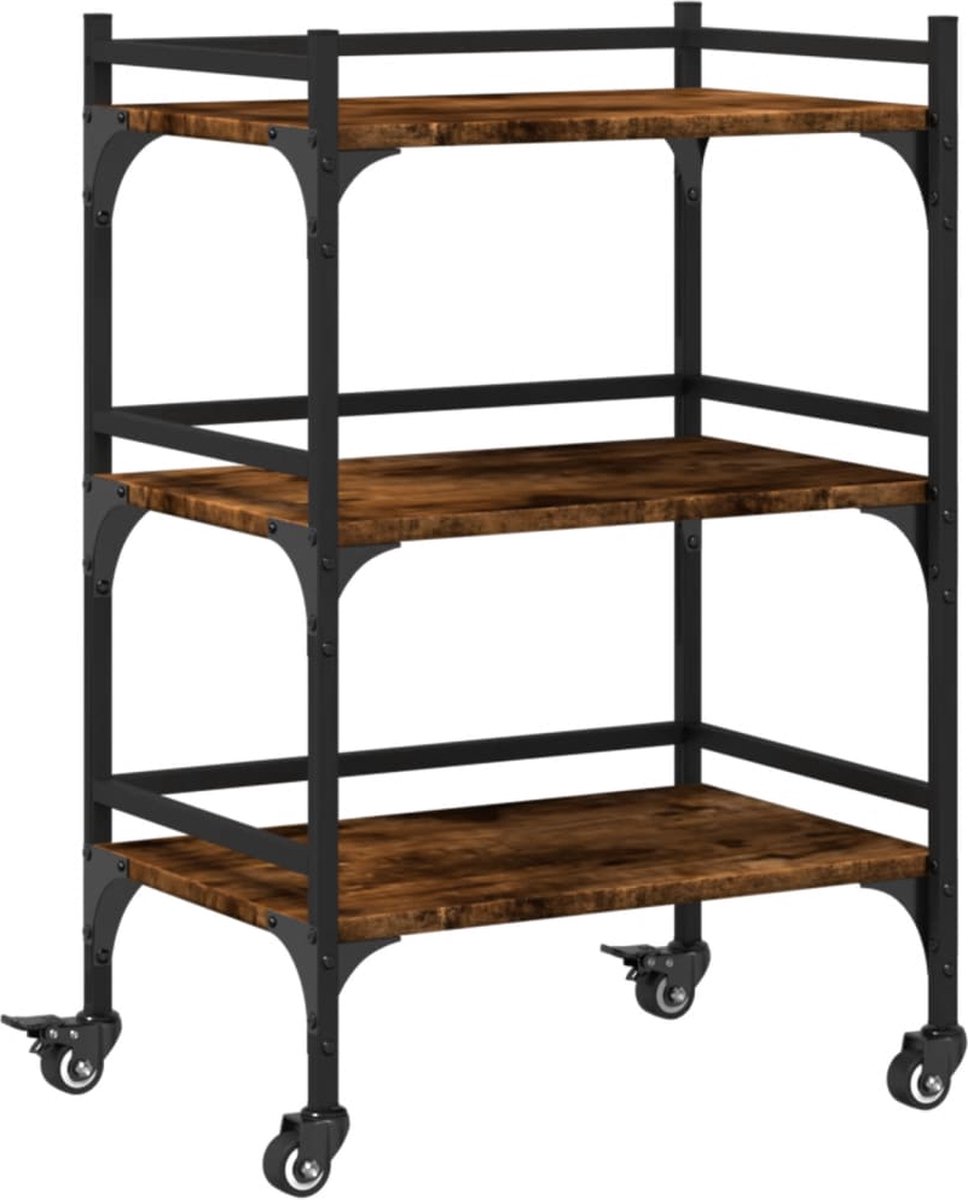 vidaXL - Keukentrolley - 50x35x75,5 - cm - bewerkt - hout - gerookt - eikenkleurig