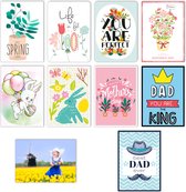 Set met 10 verschillende ansichtkaarten - Thema "Voorjaar": Lente, Pasen, Moederdag, Vaderdag - Leuke Post - P - Wenskaarten zonder enveloppen