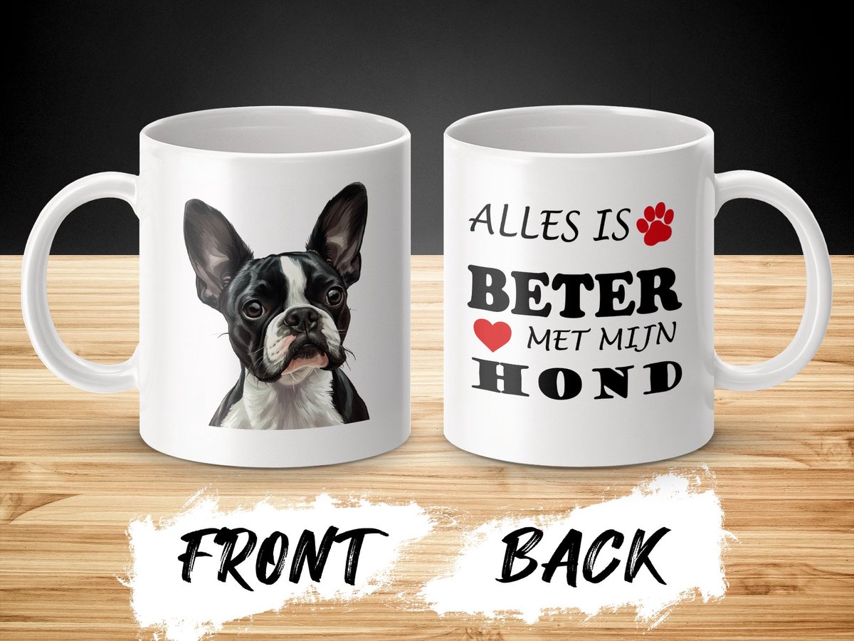 Mok Boston Terrier Collie Alles is beter met mijn hond - dog - doglover