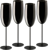 Relaxdays champagneglazen rvs - set van 4 - onbreekbaar - hebruikbare champagneflûtes - zwart