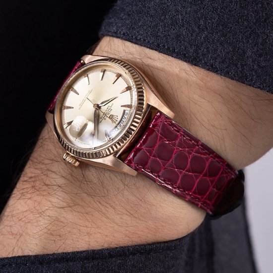 Bracelet de montre en cuir B&S Luxe - Alligator Bordeaux Brilliant - 20 mm