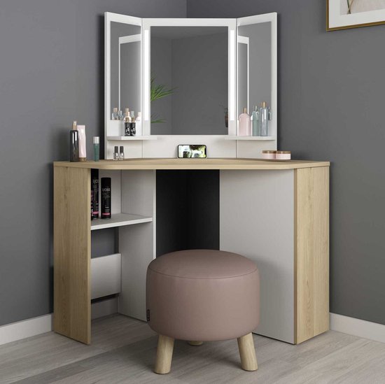 ODK Make-uptafel met ledverlichting en kruk, instelbare