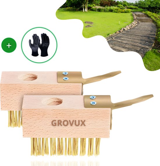 Grovux® Onkruidborstel - 2 STUKS - Kantenmaaier - Onkruidverwijderaars - Onkruidtrekker - Onkruidbestrijding – Onkruidkrabber - Voegenborstel - Voegenreiniger - Staalborstel - Incl. Tuinhandschoenen