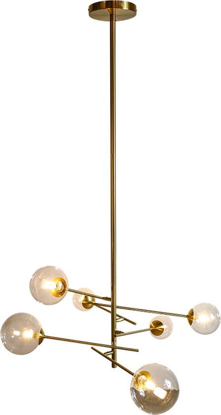 Olucia Kaily - Design Hanglamp - 6L - Glas/Aluminium - Goud;Transparant - Rond