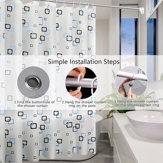 Waterdicht douchegordijn, 200 x 200 cm, antibacterieel douchegordijn, badgordijn,... bol
