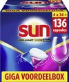 Sun - Vaatwascapsules - Brilliant Shine - All-in 1 - een capsule met Active Oxygen+ - 4 x 34 Vaatwastabletten- Voordeelverpakking