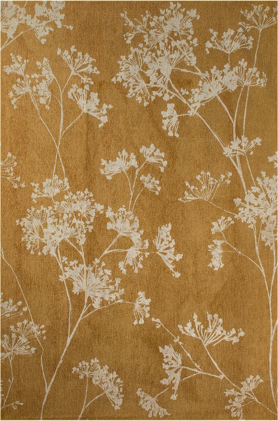 Parsley geel bloementapijt met elegant wit bloempatroon - Tapijt - Vloerkleed - 200 x 280 cm