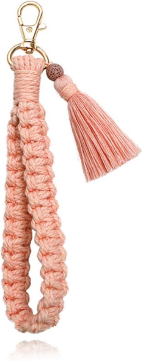 Deja Jewels Macramé Gevlochten Sleutelhanger - Roze