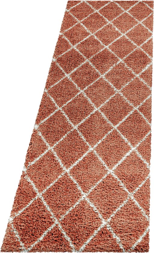 Pochon - Tapijt Alvor - Terracotta - 250x80x3 - Vloerkleed - Geometrisch - Hoogpolige Vloerkleed - Rechthoekige Tapijt - Rechthoekige Vloerkleed