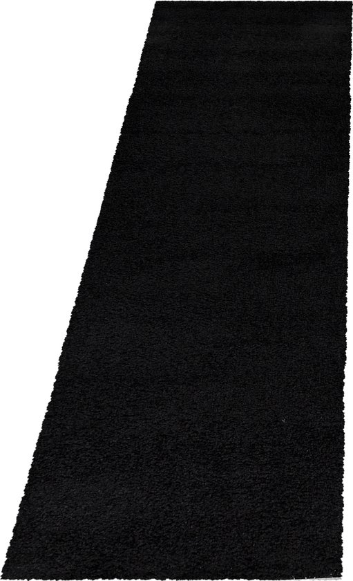 Pochon - Tapijt Sydney - Zwart - 250x80x3 - Vloerkleed - Effen - Hoogpolige Vloerkleed - Rechthoekige Tapijt - Rechthoekige Vloerkleed