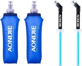 TPU opvouwbare soft flask, BPA-vrije drinkzak, waterfles voor drinkrugzak, fietsen, klimmen sport (500 ml, 2 stuks met 2 rietjes)